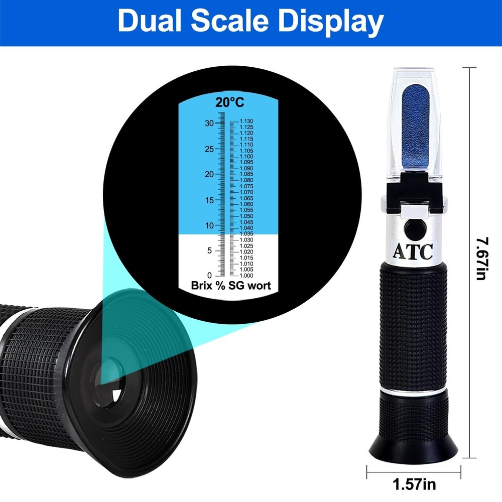 Portable Brix Refractometer with ATC, Accurate Dual Scale Brix Meter Specific...