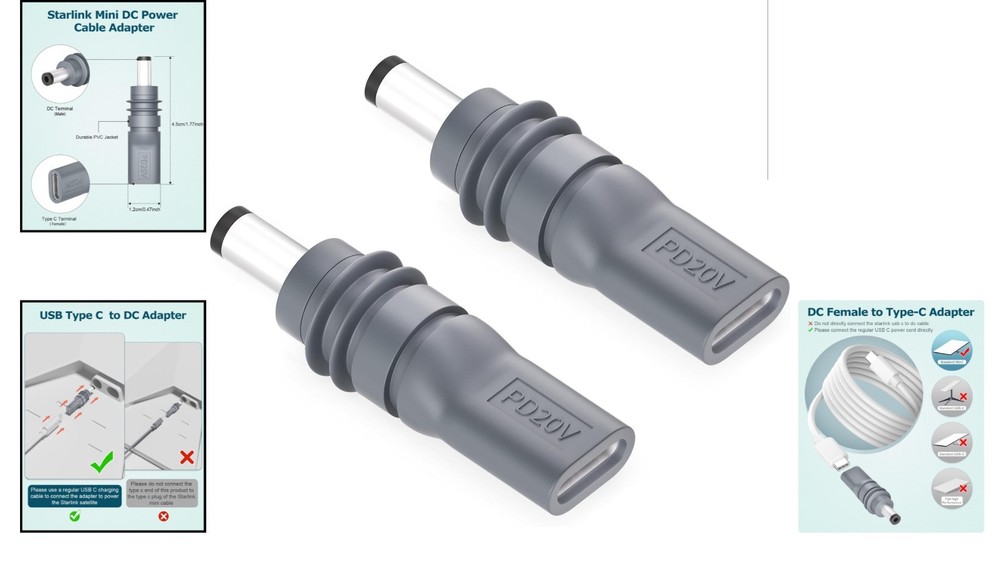 Effortless 2PCS USB C to DC Adapter for Starlink Mini - 20V Power Solution