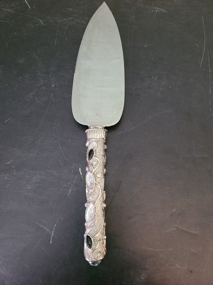 Vintage Silver Gem Encrusted Handle 10.25" Cake Cutter Server