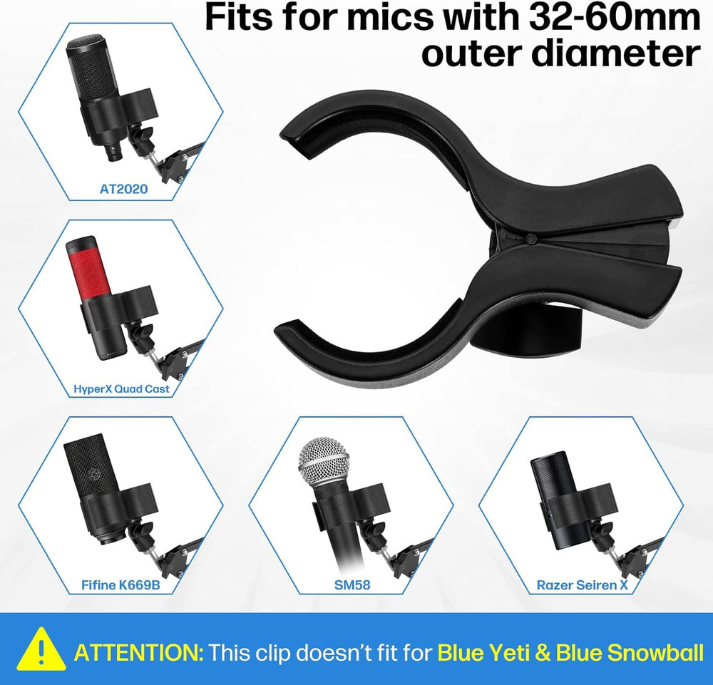 1Pcs Large Microphone Clip Adjust Holder Outer Diameter Range 1.26" From 2.3"