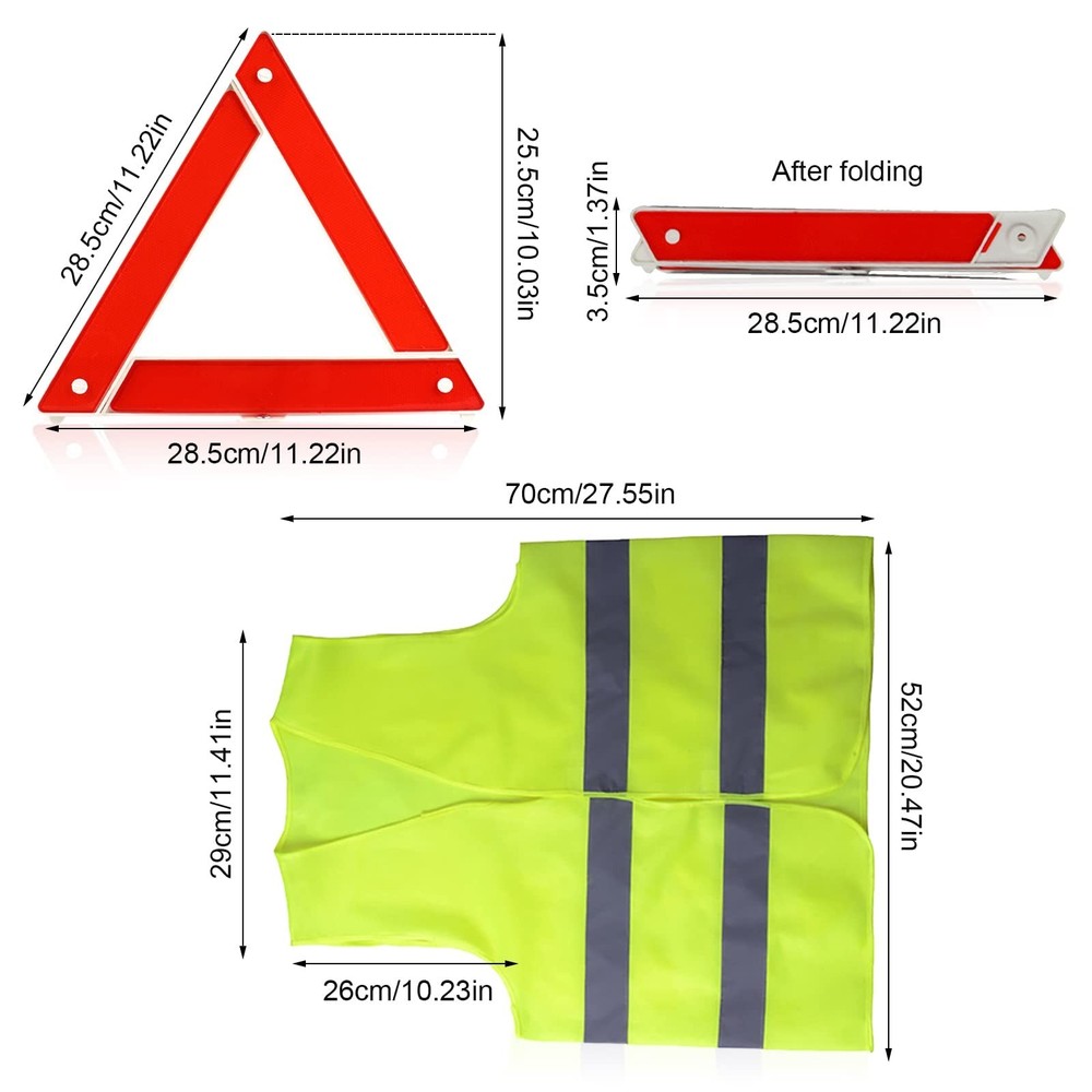 Warning Triangle and High Visibility Vest Set Breakdown Triangle Reflective Emergency Triangle Folding...