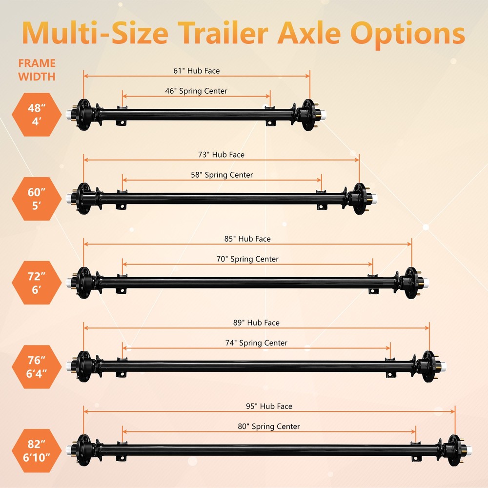 80" Spring Center New 95" Hubface 5x4.5 Bolt Pattern 3500 lbs Trailer Axle
