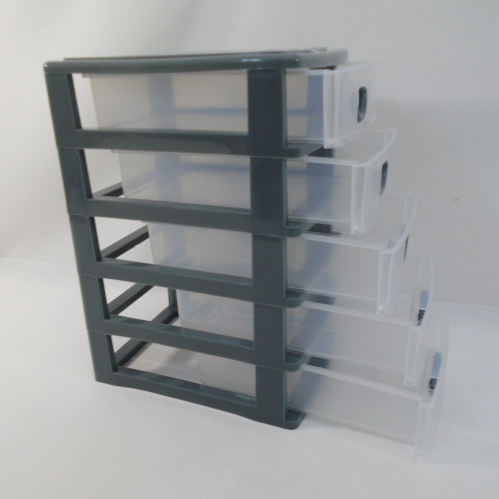 5 Drawer Mini Storage Stackable Desktop Organizer Unit Gray / Clear Plastic