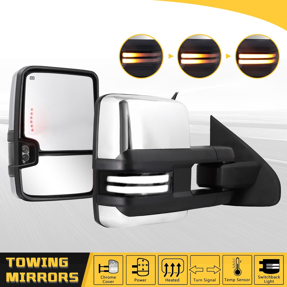 Chrome Towing Mirrors Switchback for 2015-2019 Chevy Silverado GMC Sierra 2500HD