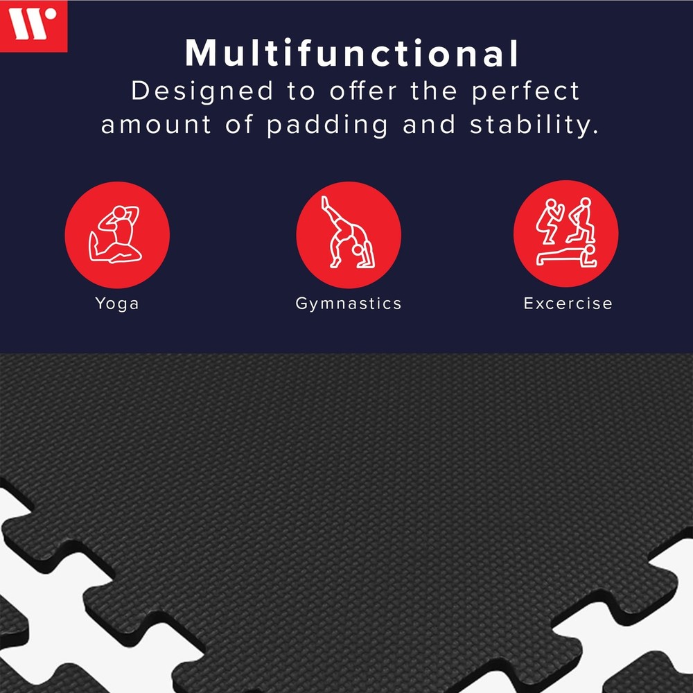 3/8 Inch Thick Multipurpose Exercise Floor Mat with EVA Foam, Interlocking Ti...