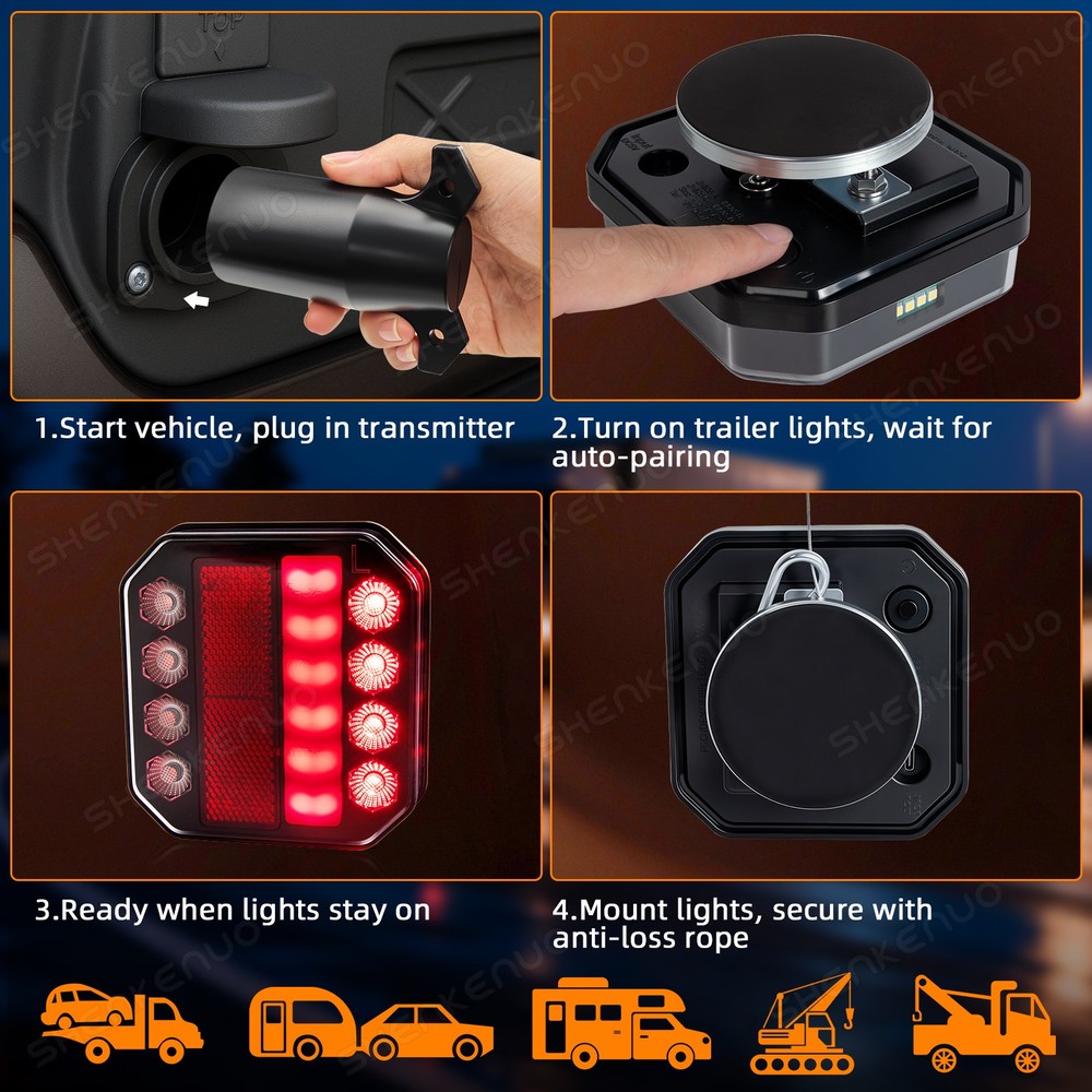 Upgraded Wireless Trailer Lights Magnetic Bluetooth Remote Control Trailer Tail