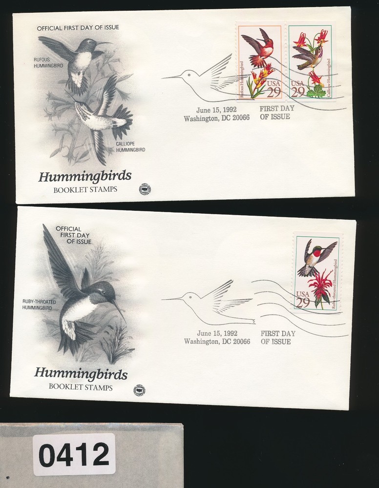 HUMMINGBIRDS  - BIRDS  - 2 MINT FIRST DAYS ! - 1992 - #0412