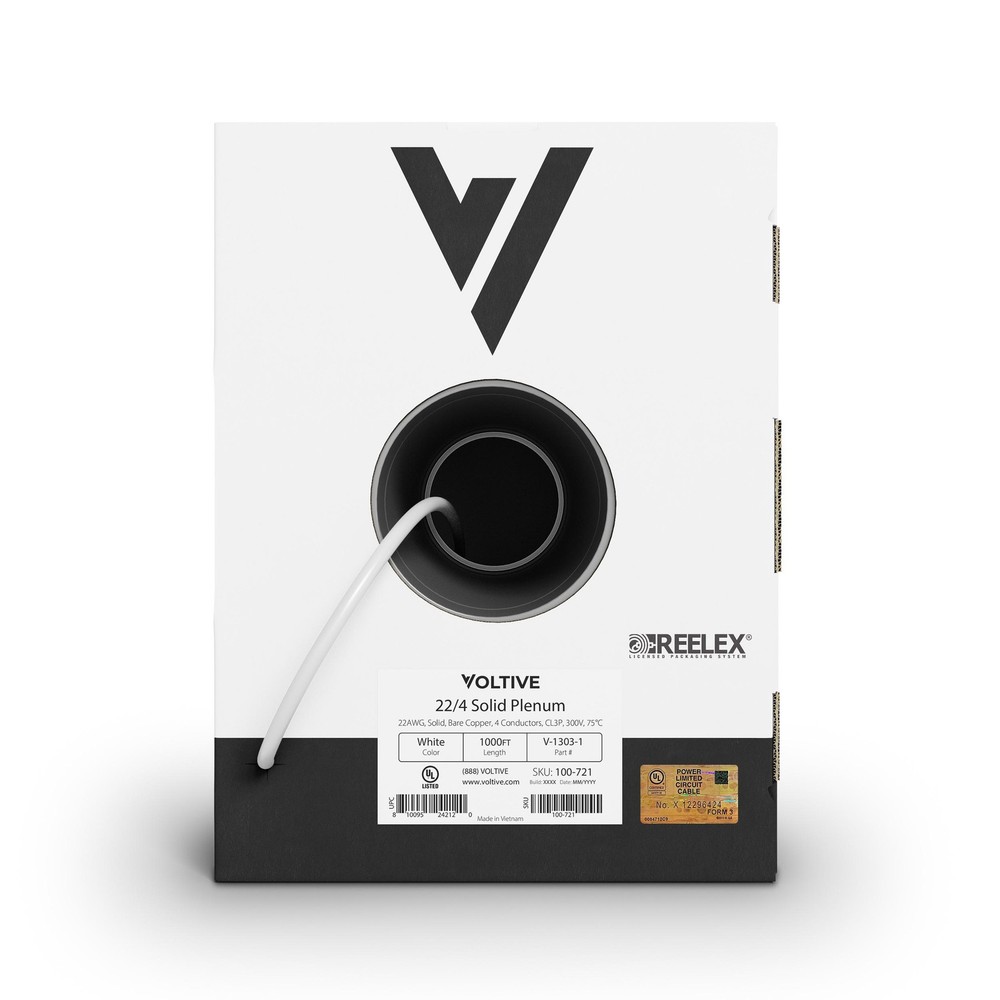Voltive 22/4 Solid Alarm Wire, Plenum CL3P, White, 1000ft
