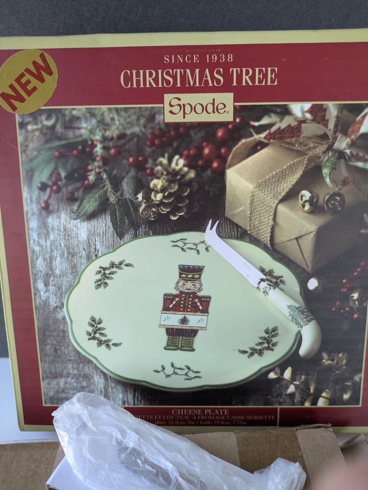 Spode Nutcracker Christmas Tree Porcelain Cheese Plate with Knife 9" Round - NWT