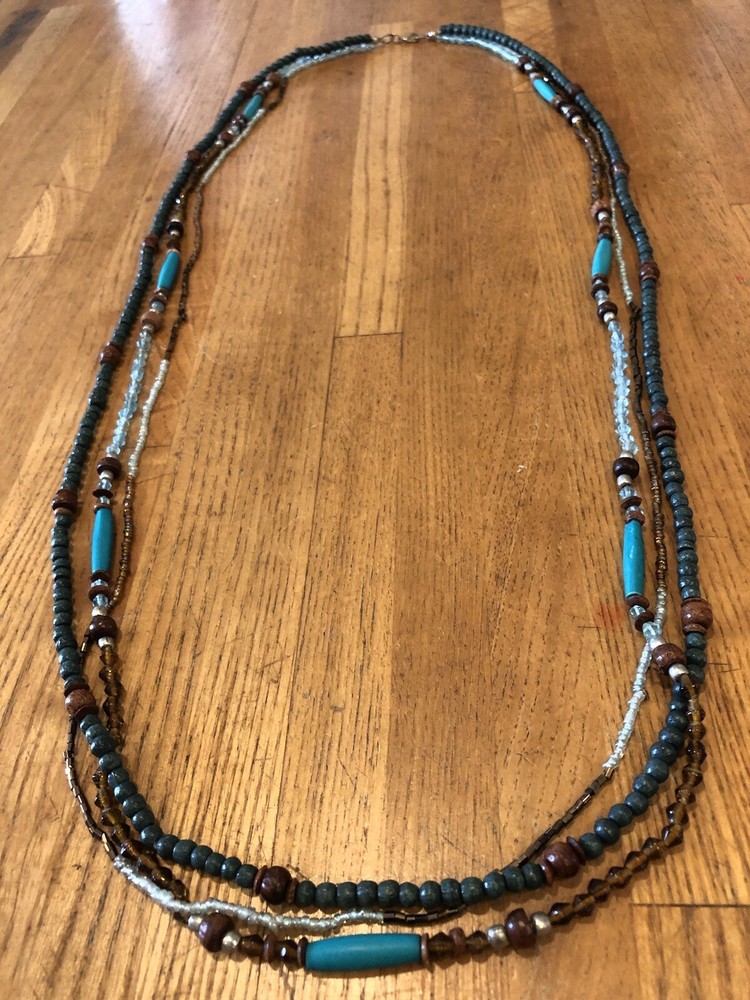 Craftsman Style Beaded Necklace. Triple Strand.