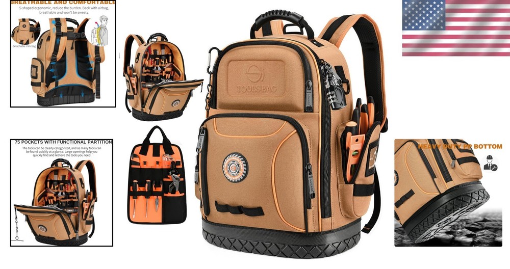 Professional Tool Backpack with 75 Compartments & Comfortable Carrying Design