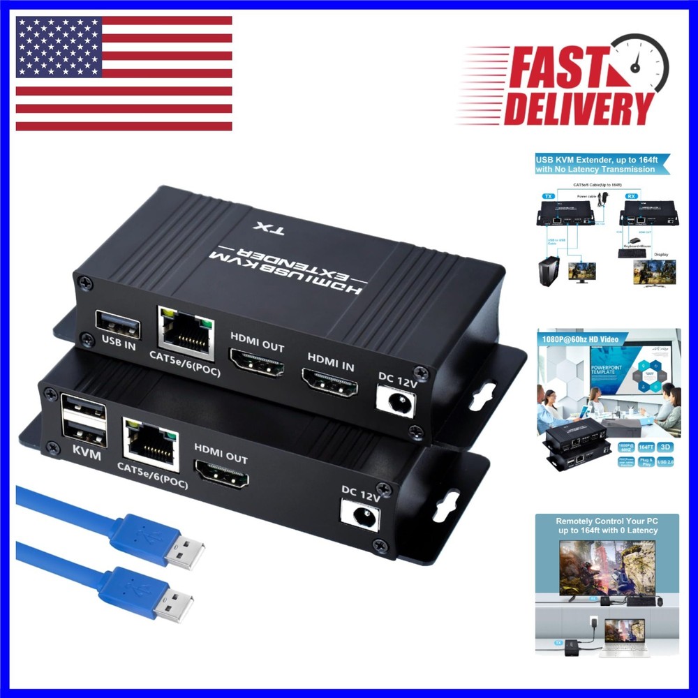 Zero Latency 1080P HDMI KVM USB Extender up to 164ft - Plug & Play Easy Setup