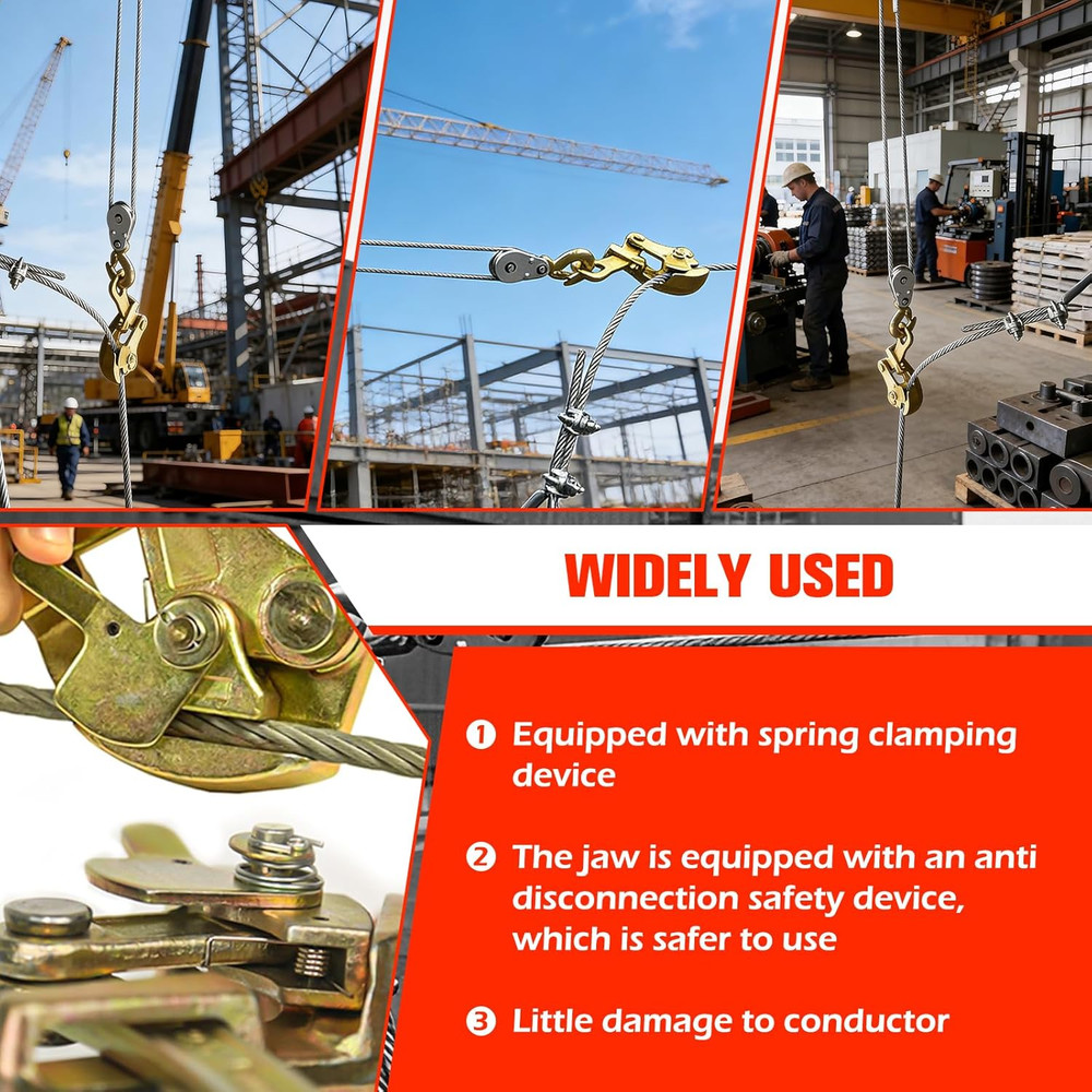 2200Lb Cable Grip Steel Wire Puller 1 Ton, Cable Puller Tool for 2.5-16 Mm Wire