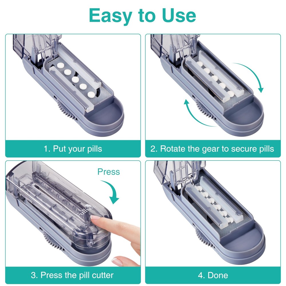Fullicon Multiple Pill Cutter - Adjustable for Small Pills With Accurate Grey