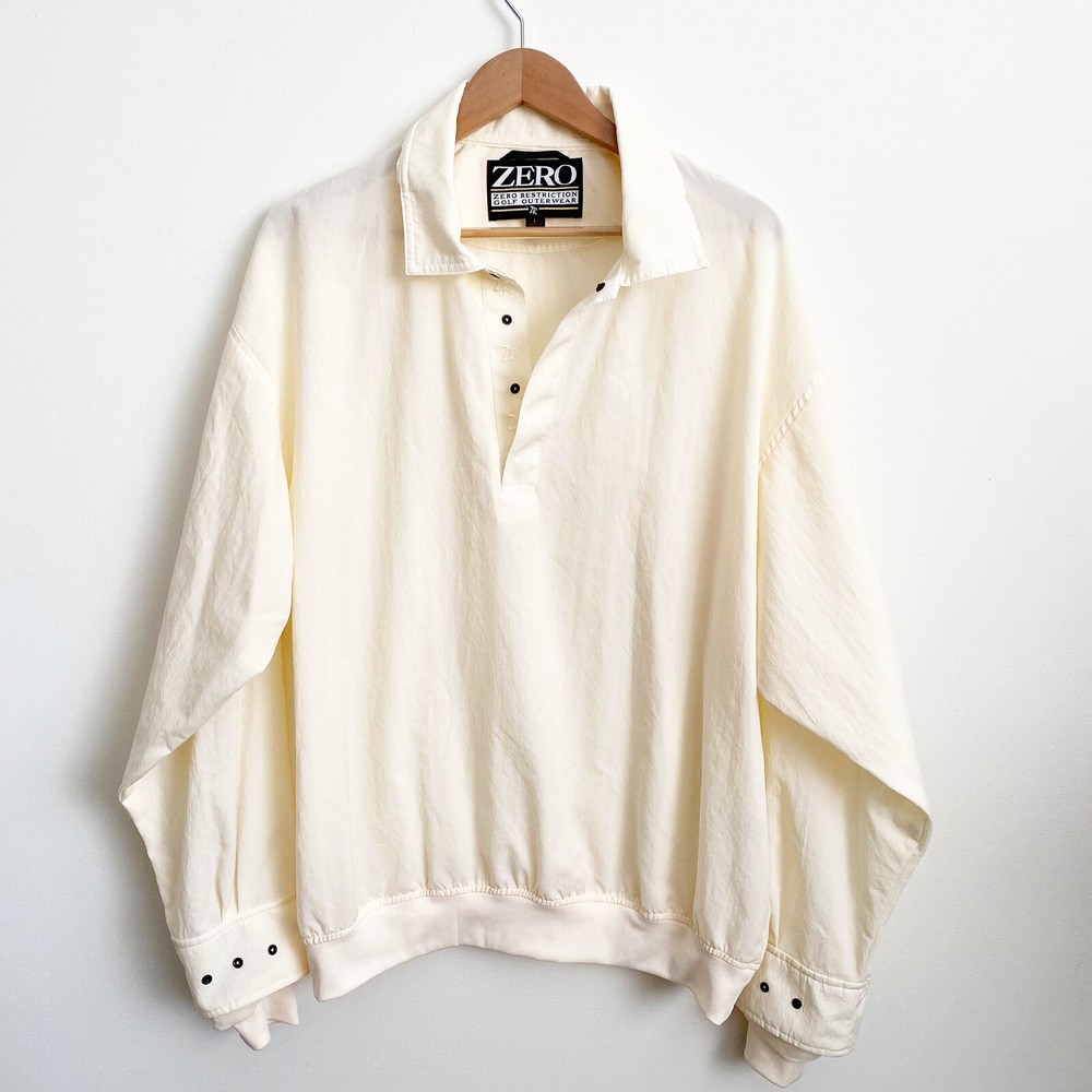 Zero Restriction Golf Pullover Snap Windbreaker Large Ivory Yellow 100% Dacron