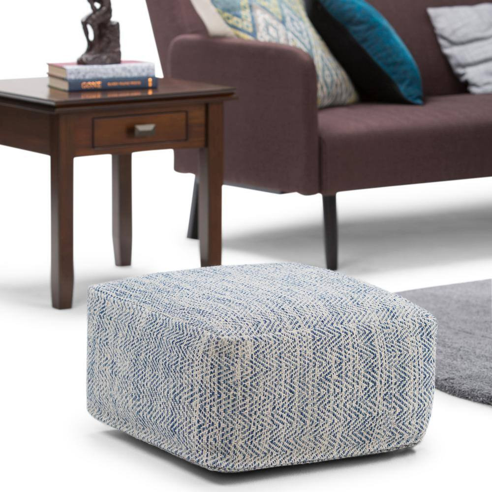 Nate Boho Square Pouf in Patterned Denim Melange Cotton