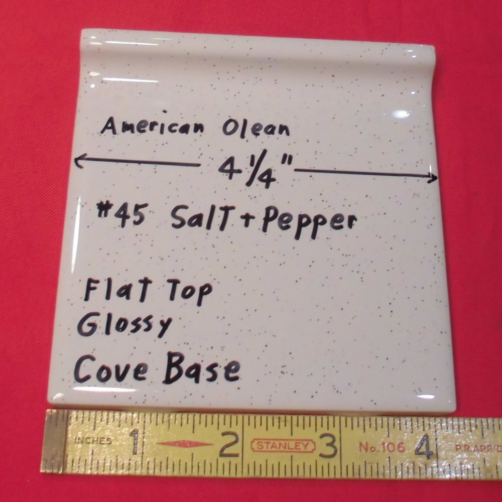 1 pc. Salt & Pepper: stack-on-top Cove/Base Ceramic Tile; 4-1/4" American Olean