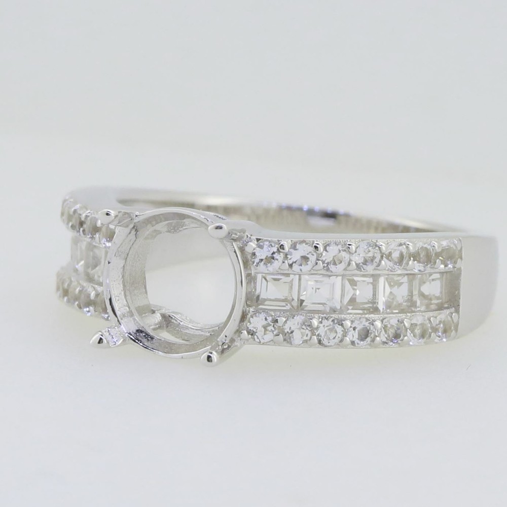 Sterling Silver Semi Mount Ring Setting Round RD 8.0mm White Topaz