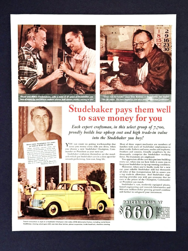 Vintage 1940 Studebaker car ad orignal  print advertisement