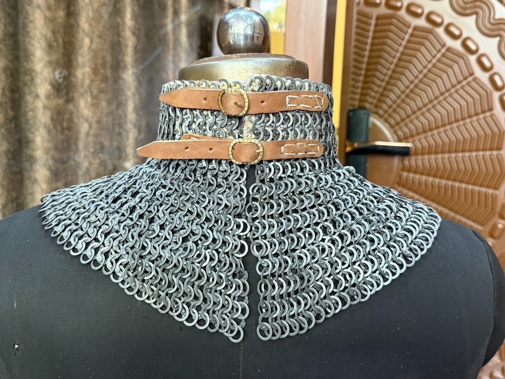 Mild Steel Chainmail Neck Protector – 8mm Dome Riveted Flat Ring LARP Armor