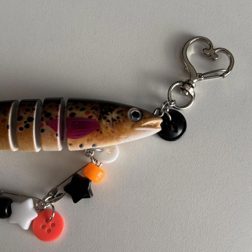 Brown and orange trout fish keychain