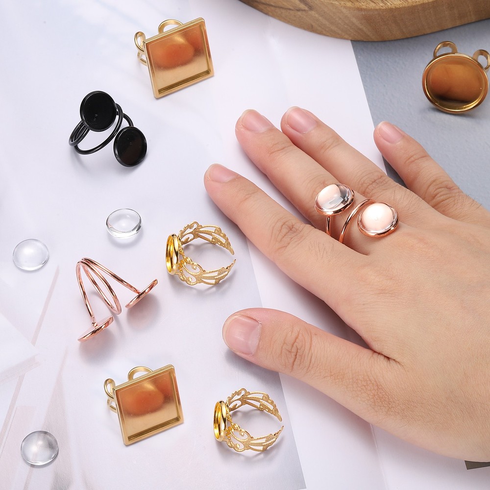 10Pcs Ring Base Blank, 12mm Ring Blank Base with 20Pcs Cabochon(Light Bronze)