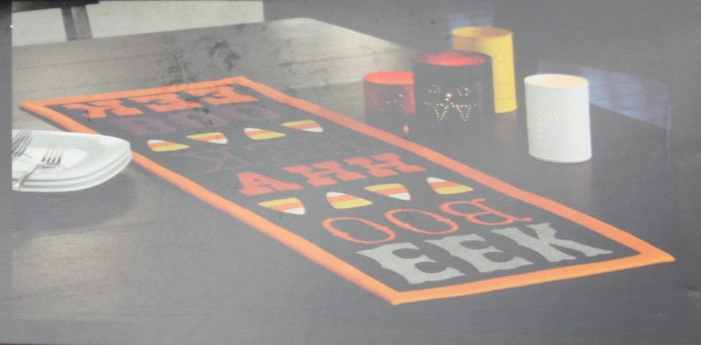 Halloween Orange AHH BOO EEK Candy Corn Table Runner 13x36 NWT