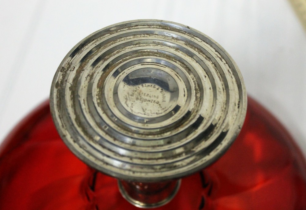 Vintage Ruby Glass & Sterling Silver Footed Compote Dish Bailey Banks & Biddle