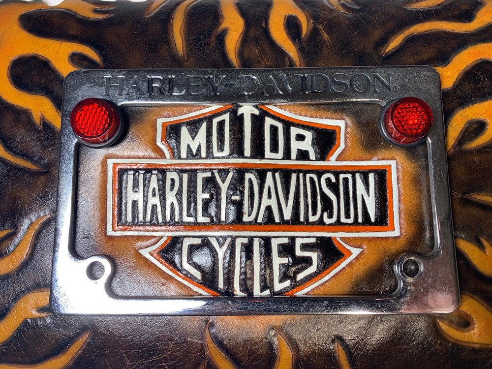 Harley-Davidson Motorcycle License Plate Holder On Leather Patch.