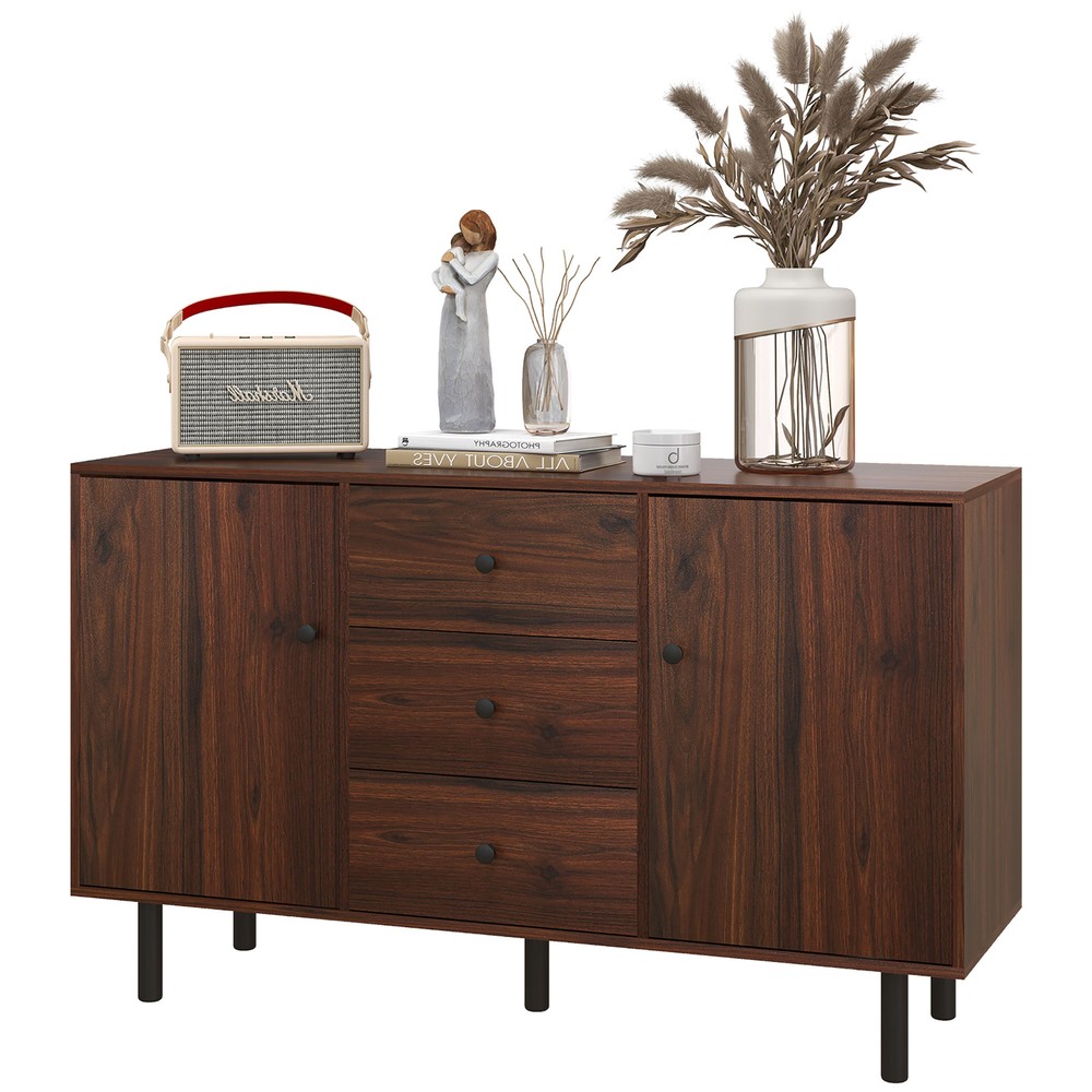 HOMCOM Kitchen Sideboard with 2 Cabinets 3 Drawers Buffet Table, Brown