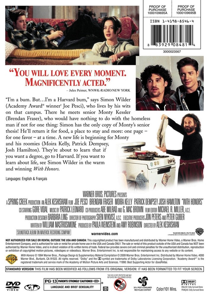 With Honors DVD Joe Pesci NEW