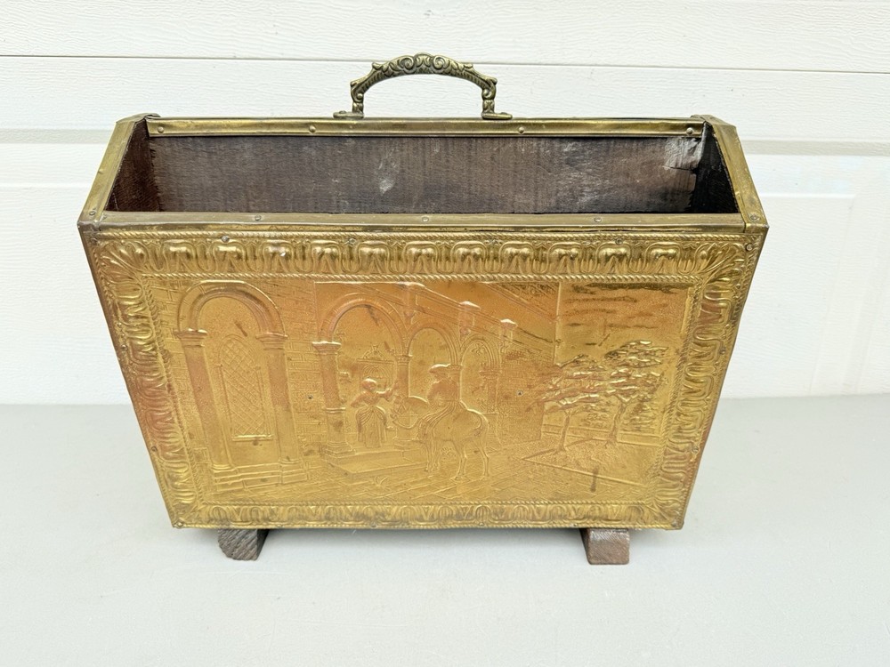 Vintage Embossed Brass Magazine Rack Holder