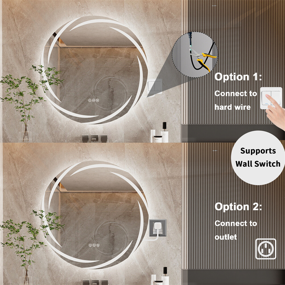 Circle LED Bathroom Mirror With Lights Large Dimmable Wall Vanity Mirrors Makeup
