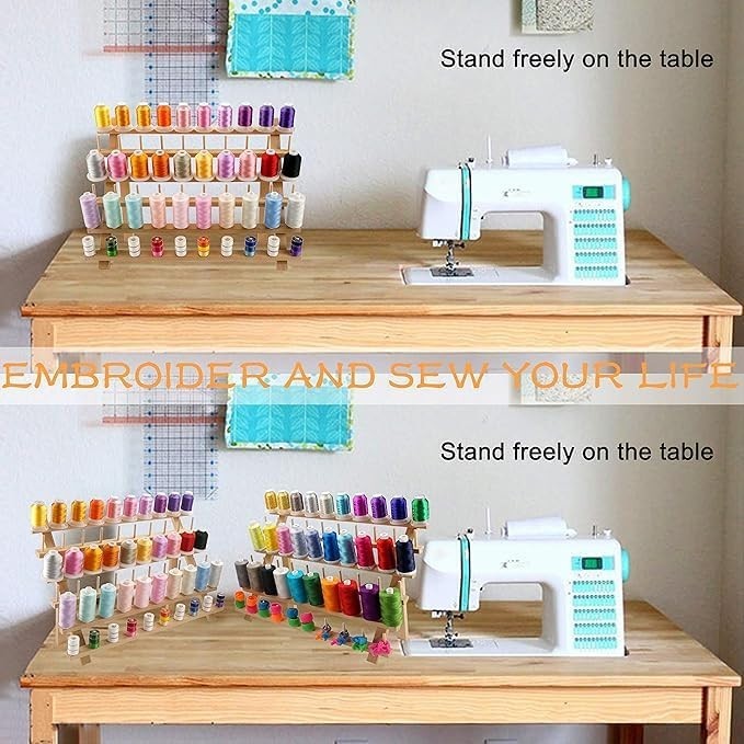Wooden Thread Holder Organizer for 60 Spools