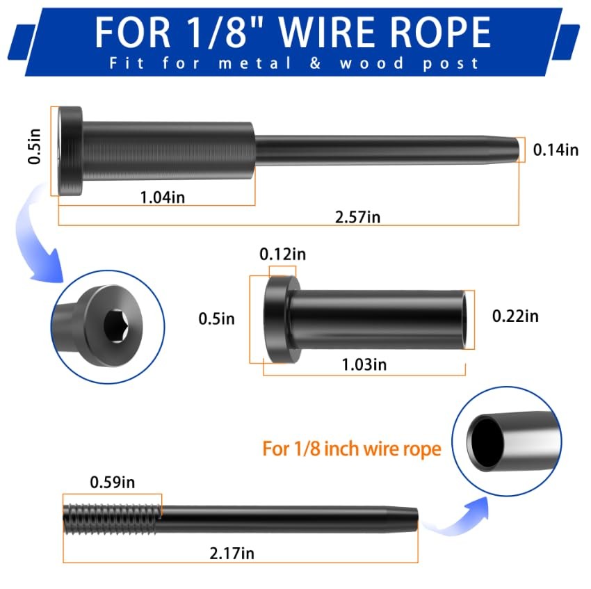 20pcs Black Invisible Cable Railing Hardware 1/8 Stainless Receiver Kit