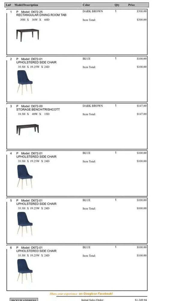 6pc Dining Room Set