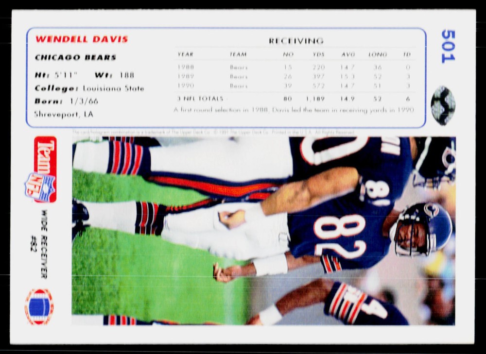 Wendell Davis, 1991 Upper Deck, #501, Chicago Bears,