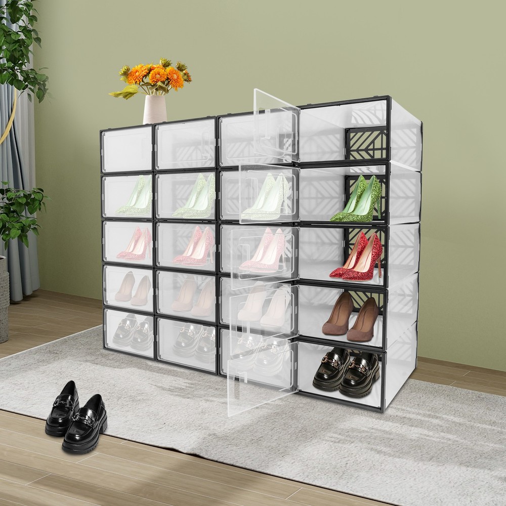 20 Pack Clear Plastic Shoe Boxes With Lids Stackable Storage Container Organizer
