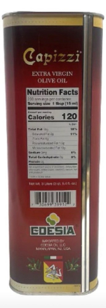 Capizzi 100% Extra Virgin Olive Oil 3Lt. (No - Returns)