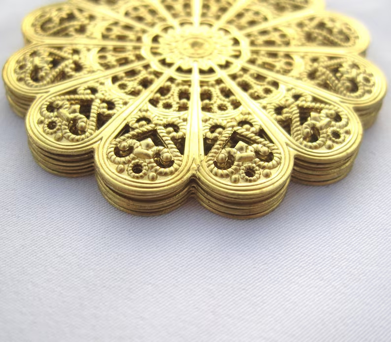 20pcs Large Brass Filigree 55mm Round Stamping Decorative Finding