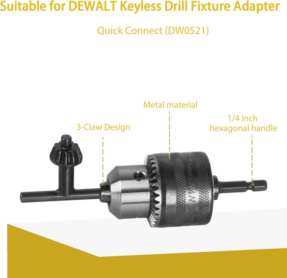 Drill Chuck Adapter for Impact Driver, for Dewalt DW0521 Quick Connect Keyless 3