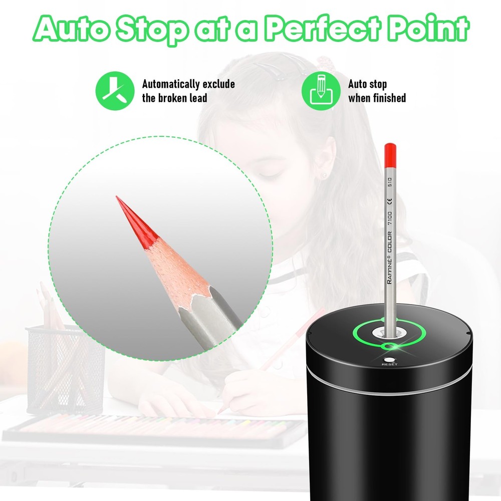 Fully Automatic Electric Pencil Sharpener,Rechargeable Smart Black
