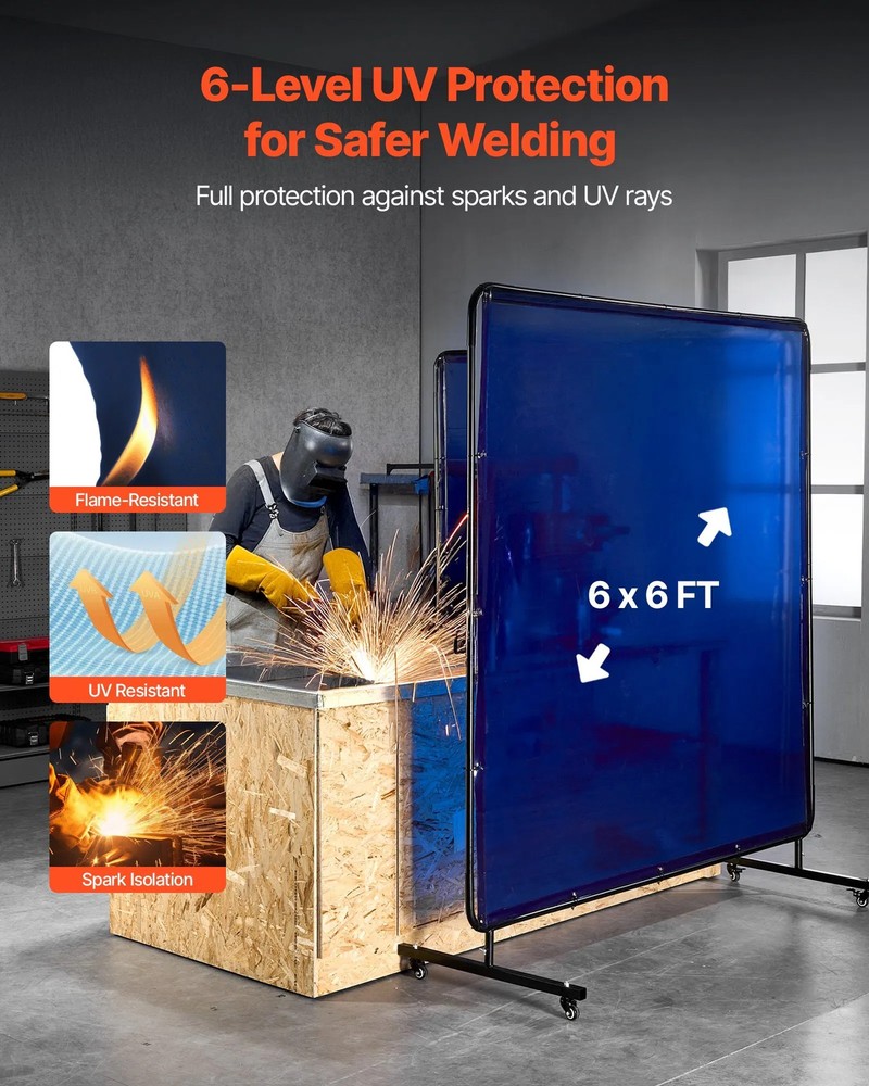 Welding Screen with Frame, 6 x 6 FT Welding Curtain Screen, Flame-Resistant Viny