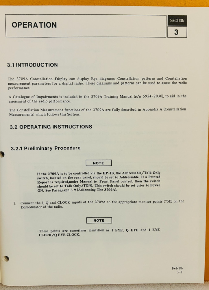 HP Model 3709A Constellation Display Operating Information Manual.