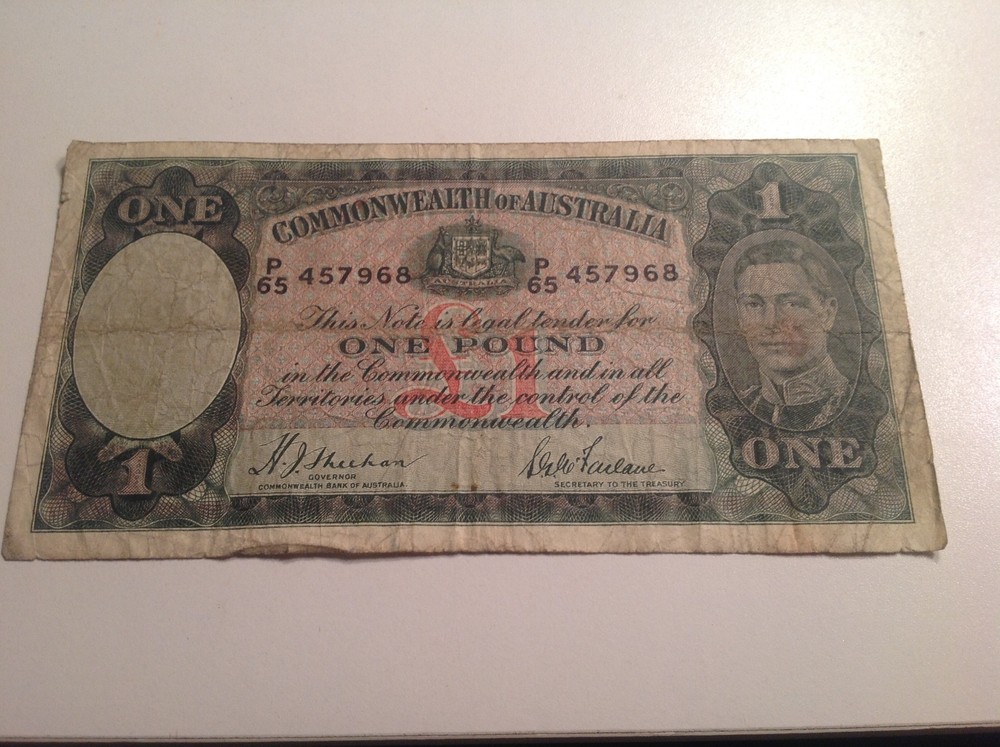 AUSTRALIA 1 Pound 1938 BANKNOTE