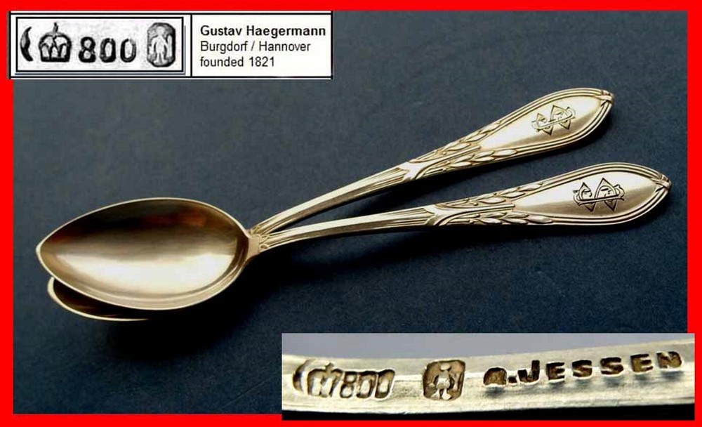 Pair, 2 Spoons, Gustav Haegermann, Jessen, 800 Silver E513