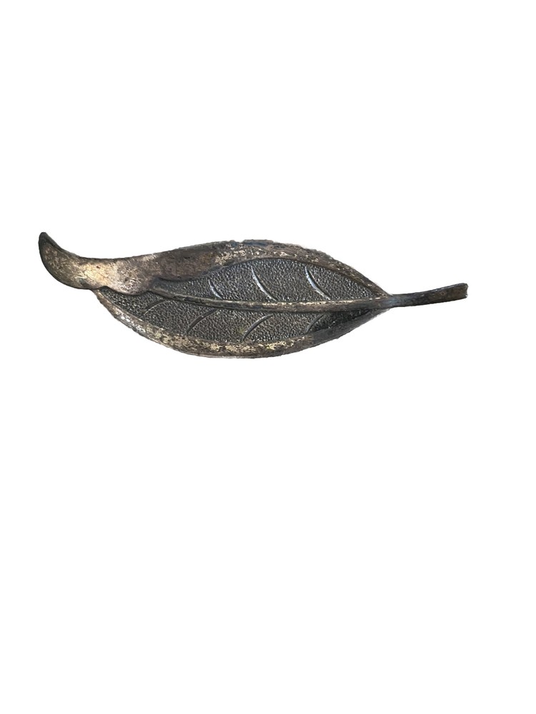 Silver Tone Brooch Pin Leaf Etched