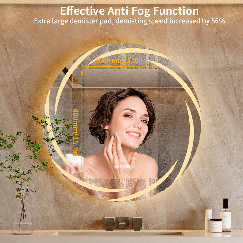 Circle LED Bathroom Mirror With Lights Large Dimmable Wall Vanity Mirrors Makeup