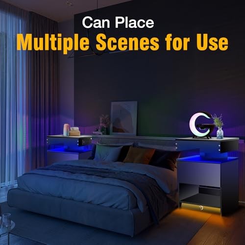 Nightstand with Induction Light & Side Charging Station, Modern Bedside Table