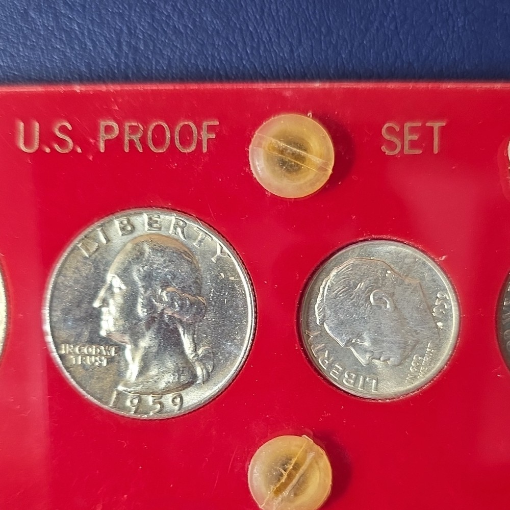 1959 unsealed Proof Set Franklin Half, Washington Quarter